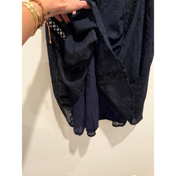 Free People Wherever You Go Mini Dress Size 4 Navy Blue Babydoll Lace Crochet - Picture 8 of 14